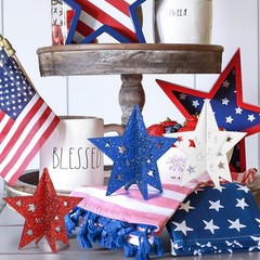 COCHIE 6 Inch Labor Day Decorations Wooden Stars Set, 3D 6 inches, Cutout