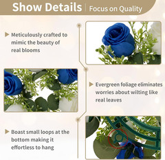 Royal Blue & White Flower Centerpieces – 10 Pcs Artificial Rose Wreaths