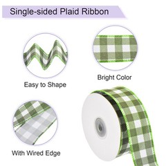 Plaid Check Ribbon, 1.5 Inch x 10 Yards Gingham Ribbon, Moss Green