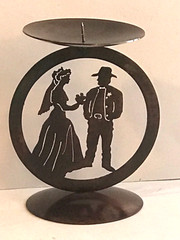 Laser Cut Steel Medallion Candle Holder, Western Love, Cowboy Bride and Groom