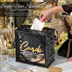 Black Gold Wedding Card Box Reception PVC Gift Holder Envelope Slot Decor
