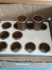 Box 24 Amber Glass Gold Tealight Candle Holders Lot Wedding Event Dinner Party