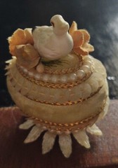 Antique Egg Porcelain Bird w Faux Pearls Sequins Velvet Flowers Cake Topper?