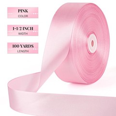 1-1/2 Inch 100 Yards Pink Satin Ribbon, Solid Fabric Ribbon Roll for Flower B…