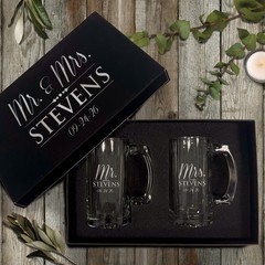 Mr & Mrs Personalized Engraved Champagne Flutes – Wedding Toasting Glasses Set o