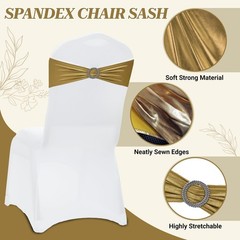 Mds Pack Of 100 Spandex Foil Chair Sashes Bow Universal Fits Elastic Stretch