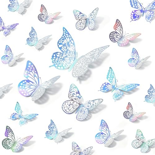 48 Pcs Iridescent 3D Butterfly Wall Decor Iridescent Party Iridescent 8