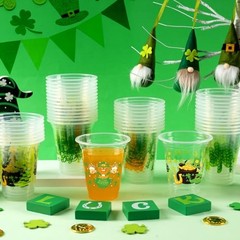 St Patrick’s Day Disposable Cups – 50pcs 12oz Green Shamrock St Patricks Cups