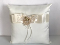 Western Wedding Ivory Satin with Gold Cowboy Boot with Crystal Charm Ring Pillow