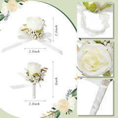 20 Pcs Wedding White Corsage and Boutonniere Set Homecoming Artificial Corsage W