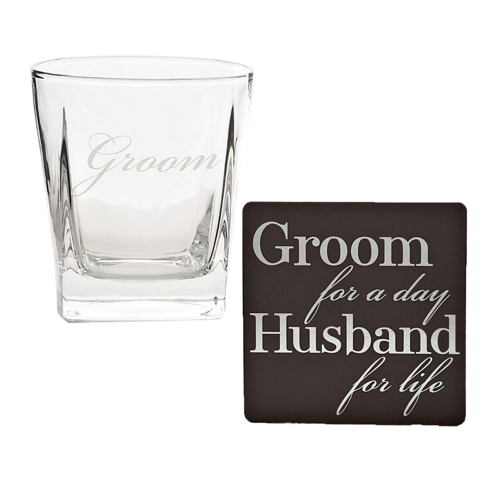 Wedding Whisky Glass and Coaster Set – Boxed Thank You Gift – Groom