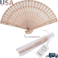 50 Pcs Sandalwood Hand Fans Wedding Favors W/ Organza Bags & Thank You Tags New