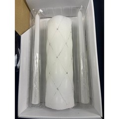 White Silver Glitter Lattice Unity Candle Set 3pc Wedding Ceremony Rhinestone
