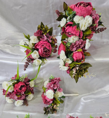 Wedding Bouquet Set, Pink, Dusty Pink, Ivory, Cream, Cascade Bouquets, Teardrop