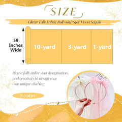 Gold Glitter Tulle Fabric Rolls with Shiny Silver Sequin, 1 Yard Tulle Bolt Gold