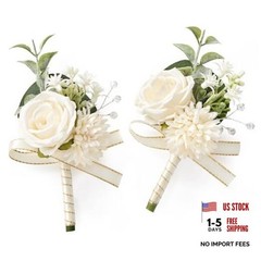 2 Pcs White Boutonniere for Men, Groom Groomsmen Best Boutonniere 2pcs A White