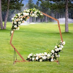 7 FT Heptagon Wedding Arch Wooden Arbor Backdrop Stand w/Triangular-Shaped Base