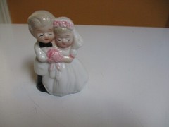 Vintage 1960s- Porcelain Wedding Bride & Groom Glossy Cake Topper Figurine