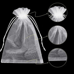 Hongyitime 100PCS Premium Sheer Organza Bags, White Wedding Favor Bags with Draw