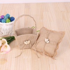 1 Set Rustic Ring Bearer Pillow Flower Basket For Wedding Premium