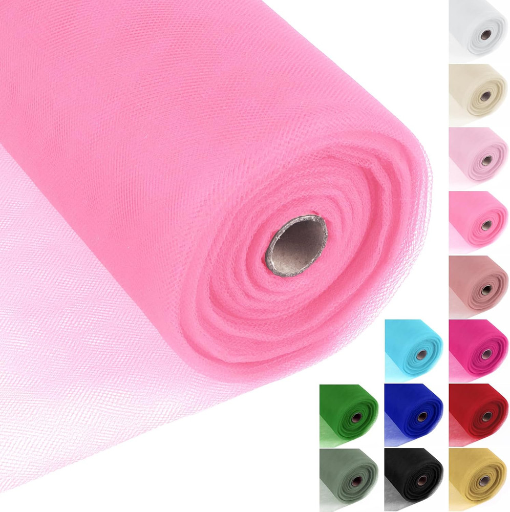 Pink Tulle Fabric Rolls 54 Inch X 40 Yards Large Mesh Tull Bolt for Wedding, Gar