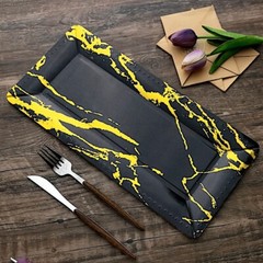 10 pcs 16″ Black Gold long Rectangle Paper Serving Trays Marble Design Tableware