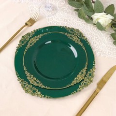 10 Round 10″ Plastic Salad Dinner Plates Embossed Baroque Rim Party Decorations