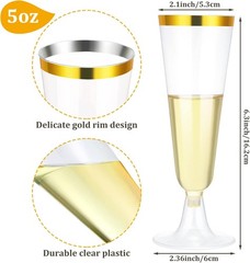 CHENGU 200 Pack Champagne Flutes Cups Plastic 5 Oz Wine 5 Ounces, Gold