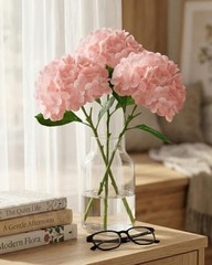 3Pcs Real Touch Hydrangea Artificial Flowers – 16.7″ 3D Latex Light Light Pink