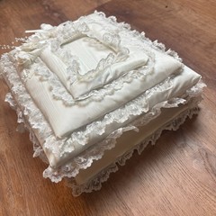 VINTAGE 1980’S WHITE PADDED HANDMADE WEDDING ALBUM LACE PEARL BEADS FLORAL