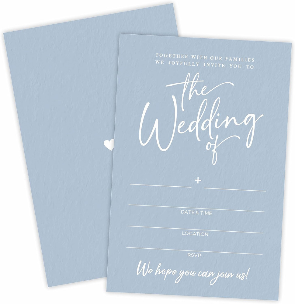 Wedding Invitations – Minimalism Blue – 25 Wedding Invites with Envelopes, Doubl