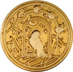 Raven sitting in Arched Window, Moon Phases Above – 1.2″ dia Wax Seal Stamp Head