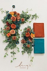 Teal Orange Artificial Wedding Arch Flowers Kit | Pack of 4, 2pcs Hanging Flower