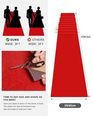450GSM Extra Thick Red Carpet Runner for Party & Events, 3ft x 10ft Heavy Duty