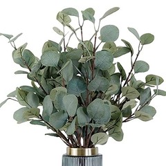 HinyoCo 6 Pcs 35″ Tall Stems Artificial Eucalyptus Leaves – Silver