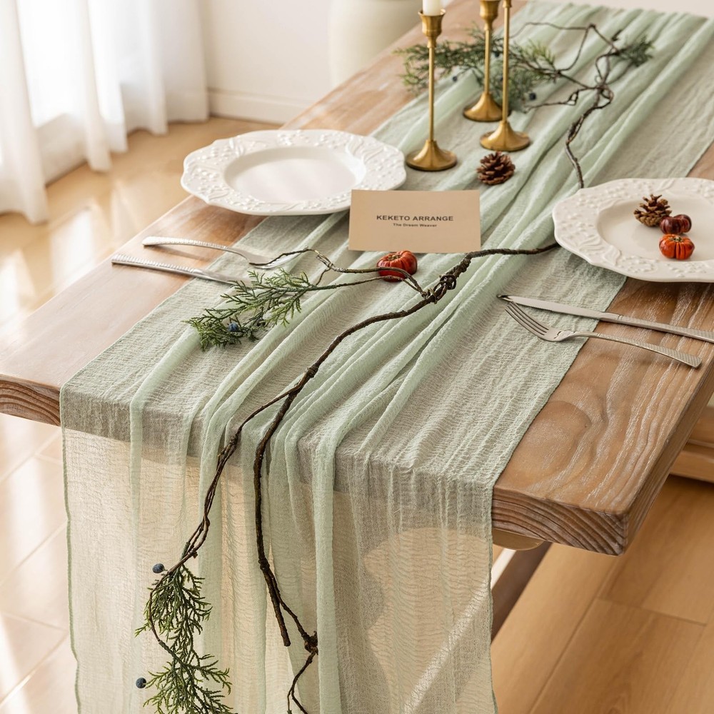 Keketoarrange Sage Green Table Runner 35″x120″(Pack of 1),