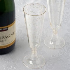 5 oz Plastic Gold Glittered Clear Champagne GLASSES Tableware Party Wedding