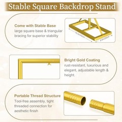8FT Square Backdrop Stand Heavy Duty, Gold Metal with Triangle Base. Metal