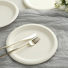 50 Round 9″ White Bagasse Sustainable Dinner Plates Party Tableware Decorations