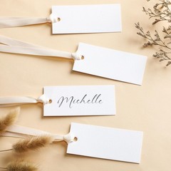 50 PCS Beige Name Place Cards Blank 1.57×3.54 Inch Satin Ribbon Table Setting