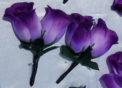 17 Pc. Wedding Bouquet Package, Purple Roses, Purple & Black Wedding Bouquet Set