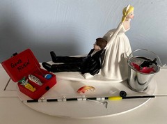 Cake Topper Wedding Bridal Bride Groom Going Gone Fishing Pail, Ice Theme
