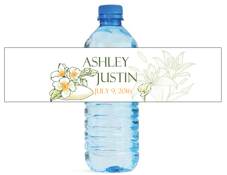100 Calla Lilies lily floral theme wedding anniversary Water Bottle Labels 8″x2