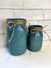 Teal with Gold Glitter Mason Jar Centerpiece