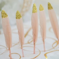 90 BLUSH Glittered Gold Tip Natural Turkey Feathers Wedding Party Decorations