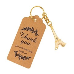 Balsa Circle 10 Gold Eiffel Tower 4 in Plastic Keychains with Thank 2″,
