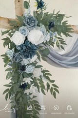 Beautiful Dusty Blue and Navy Artificial Flower Arch Kit – 4-Piece Durable Decor