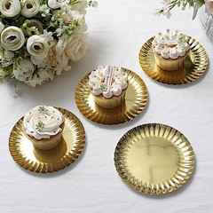 GOLD 50 Round 5″ Metallic Paper DESSERT PLATES Scalloped Rim Party Decorations