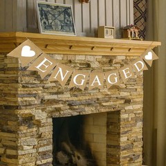 ic Engagement Decor, Burlap Bunting Banner, Beige, Wedding