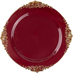 Efavormart 10 Pack | 10″ Burgundy and Gold Baroque Dinner Plates, Leaf Embossed